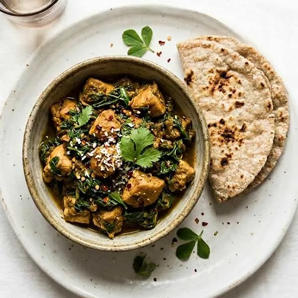 Soya methi chicken with jowar roti